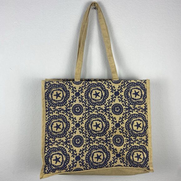 Starfish Sand Dollar Burlap 15 in By 18.25 in Tote Bag - Picture 1 of 7